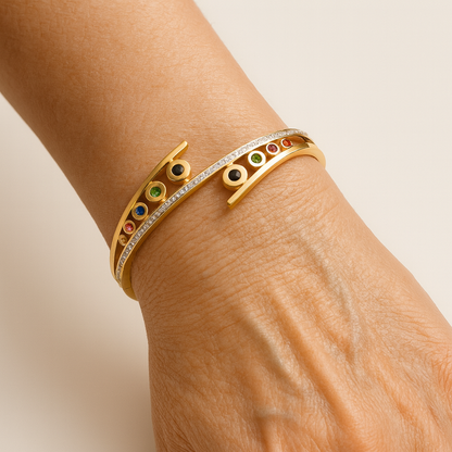 AUKSINĖ APYRANKĖ SU SPALVOTAIS AKMENUKAIS