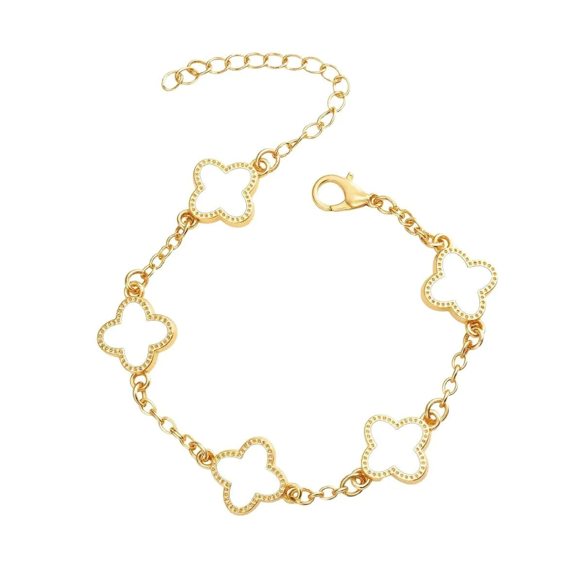 AUKSINĖ APYRANKĖ SU KETURLAPĖS FORMOS DETALĖMIS