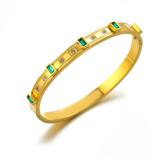 AUKSINĖ APYRANKĖ SU ŽALIAIS IR BALTAIS AKMENIMIS