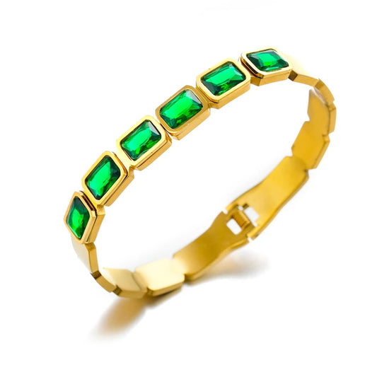 AUKSINĖ APYRANKĖ SU ŽALIAIS AKMENIMIS